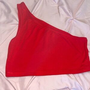 💰One shoulder red cropped top